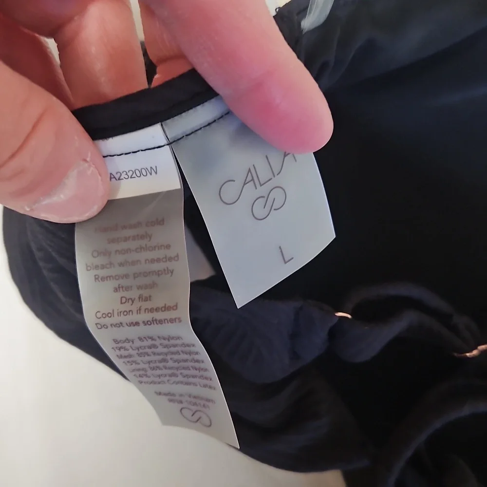 CALIA BLACK WAVES Tie Back Low Support Swim Top: NEW WITH TAGS: SIZE L